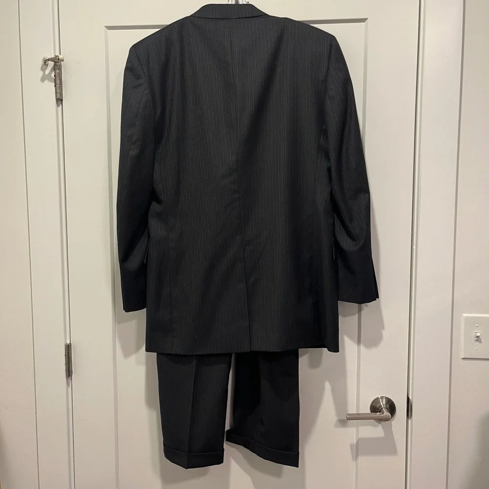 Jos. A. Bank Mens Black Pinstripe Two Button Suit Blazer and Cuffed Pants Set